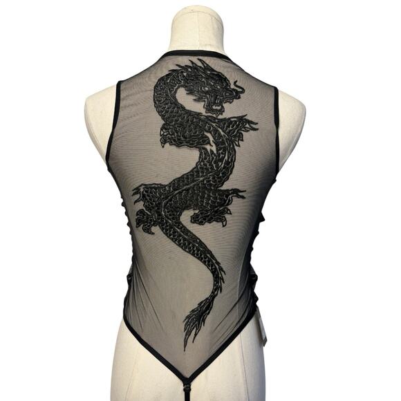 NWT Honey Birdette Lisbeth Black Dragon Bodysuit Womens Size Extra Small Thong - Picture 8 of 9